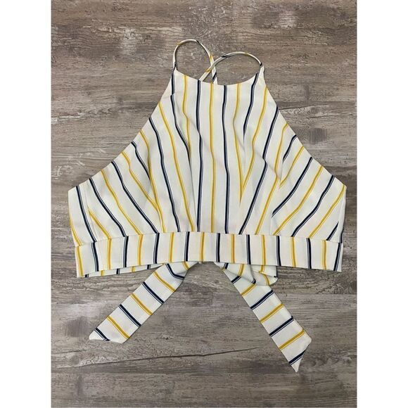Soprano Halter Crop Top Striped Summer Spaghetti Strap Tie Back Women’s Sz Small - Picture 4 of 6
